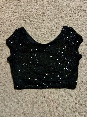 Express Black Sequin Scoop-Neck Crop Top